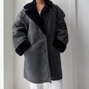 1990s HiSO Black Genuine Sheepskin Coat - Large